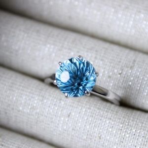 Beautiful Blue Topaz Round Birthstone Ring
